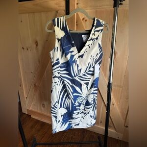 DKNY Navy and White Patterned Dress